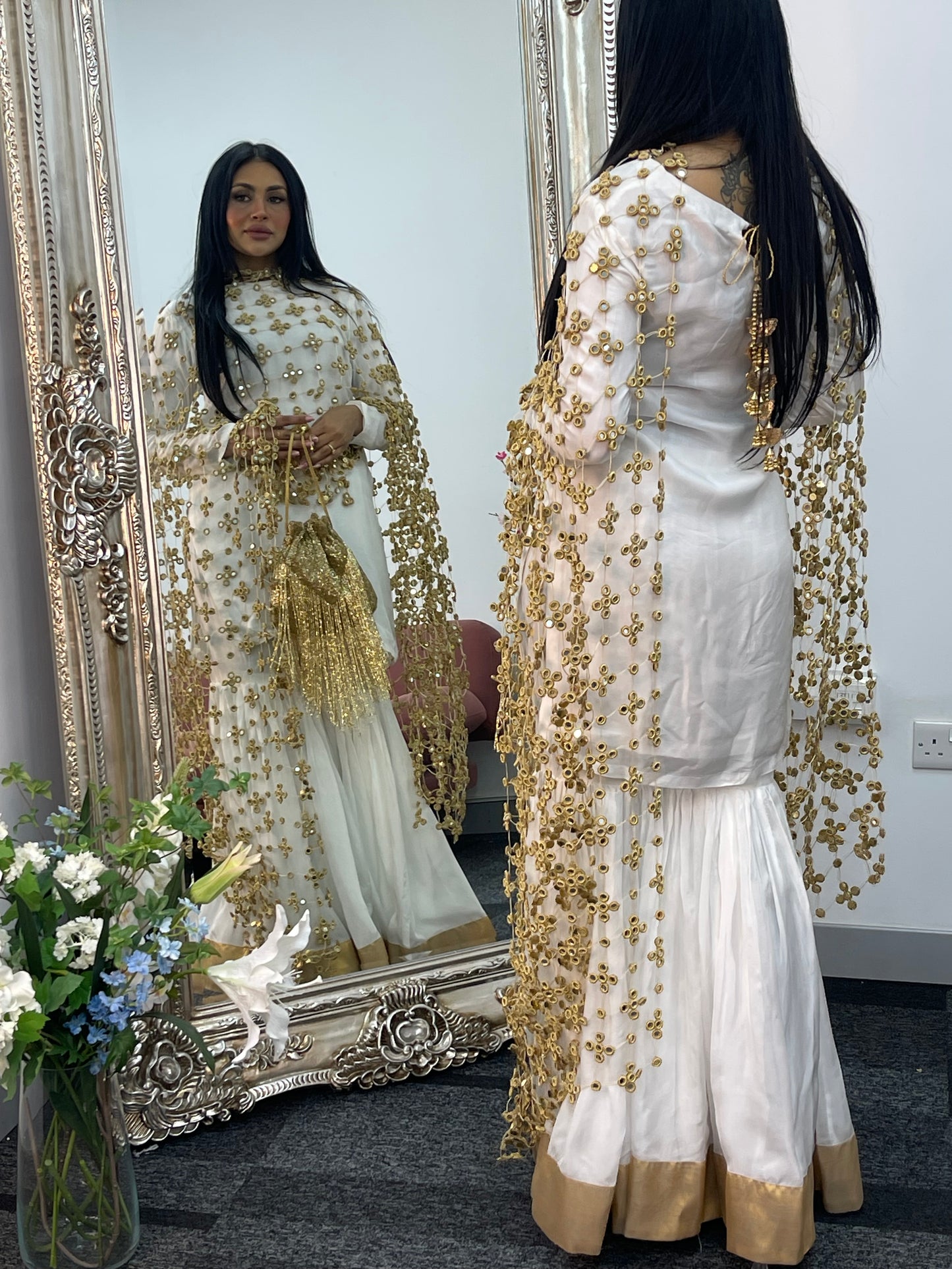 (Preorder 4-5 weeks) Posheeda Sheesh Dupatta with GARARA - Poshida Mirror Dupata -
