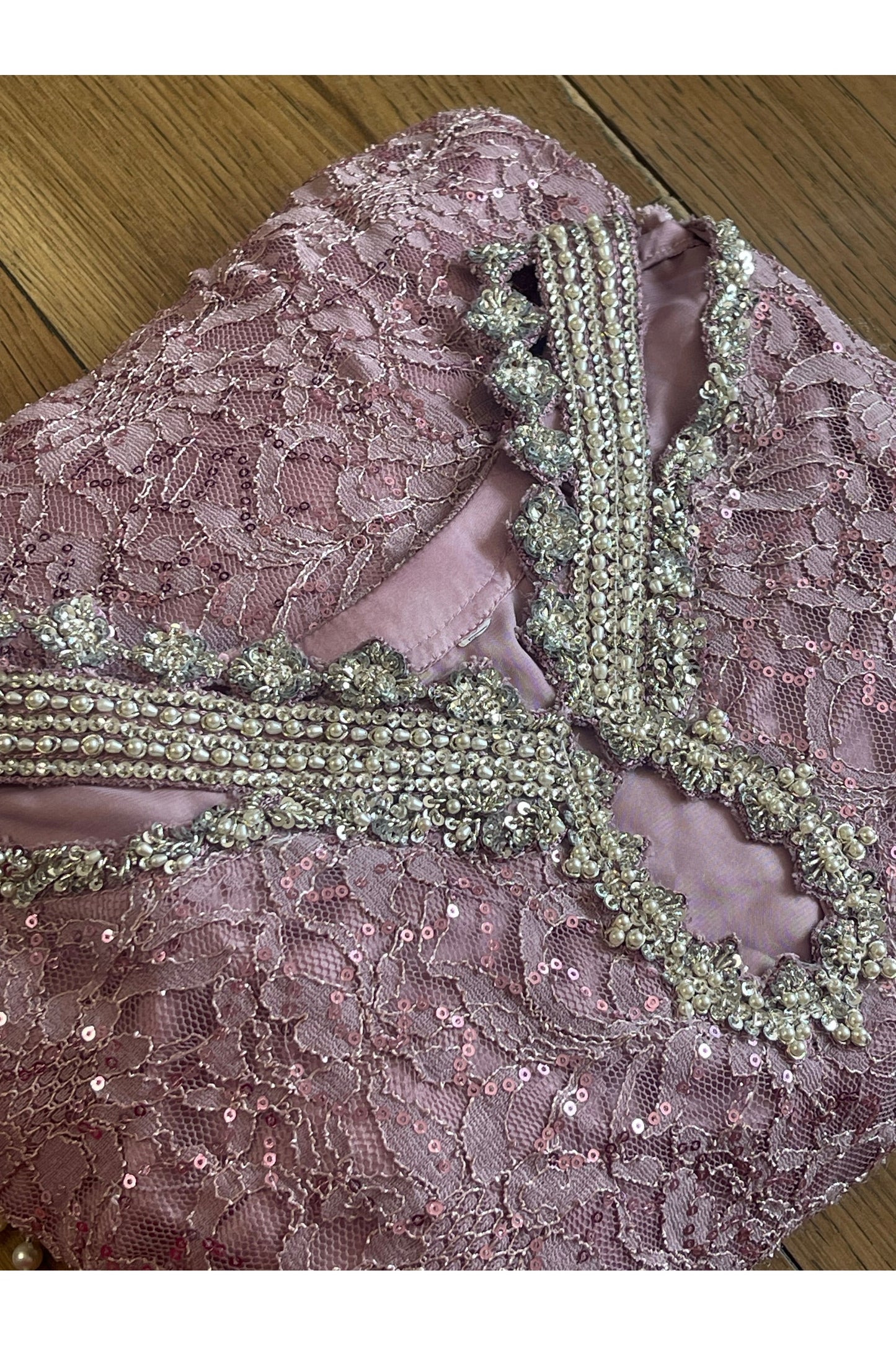 Chantilly Pink - Silver Party Wear - Sequined Net - V