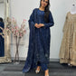 Tara - Korean Silk Cut Dana - Party Wear - CutWork - Navy Blue - taara