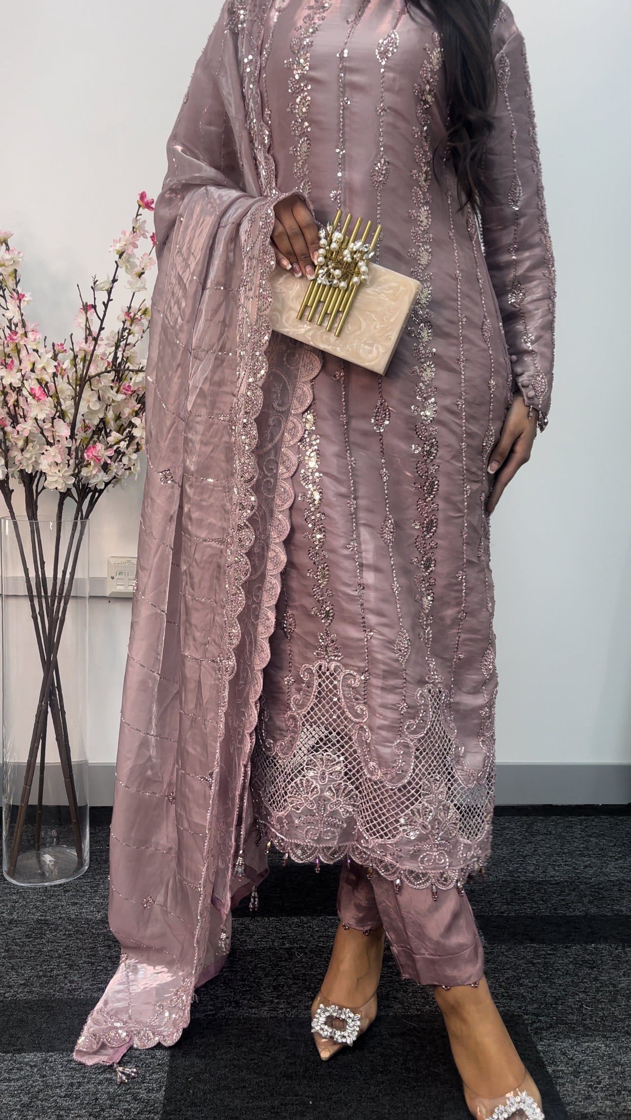 Tara - Korean Silk Cut Dana - Party Wear - CutWork - Pink - taara