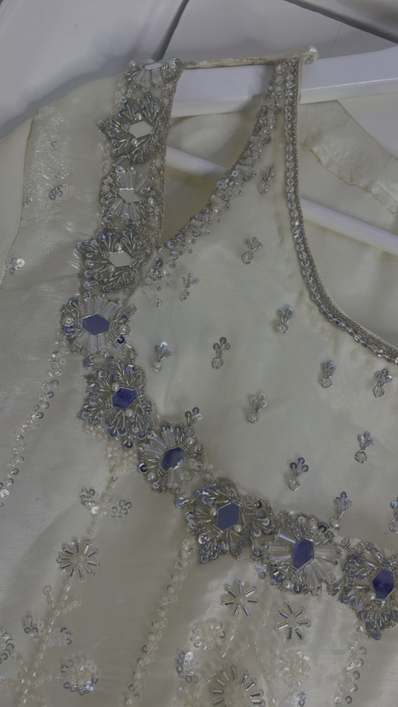 Ronaq- Korean Silk Cut Dana - Party Wear - White - Ivory -