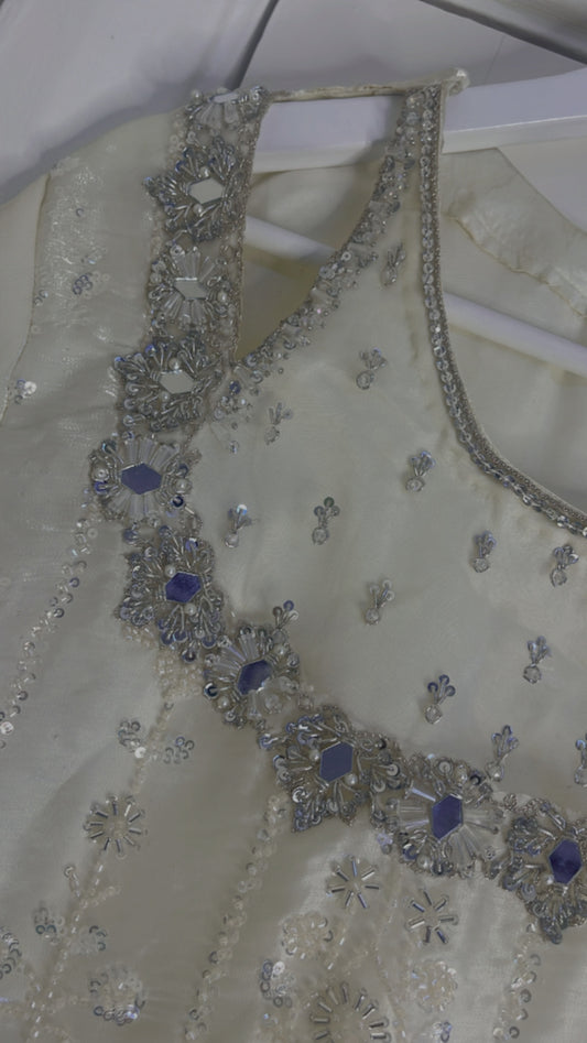 Ronaq- Korean Silk Cut Dana - Party Wear - White - Ivory -