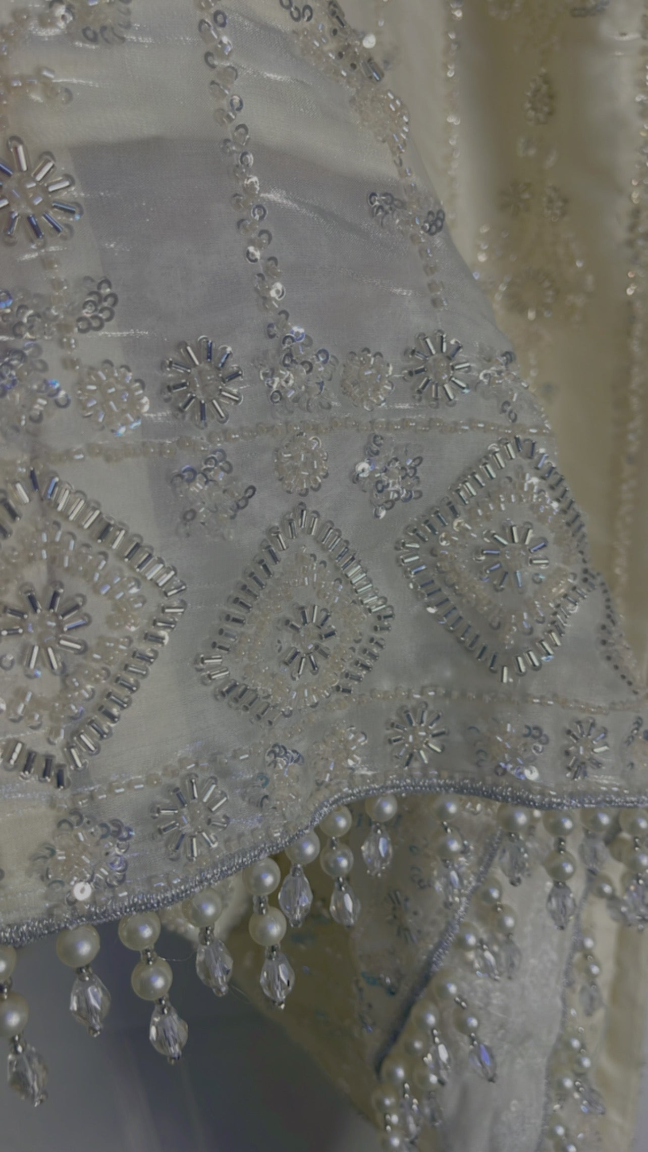 Ronaq- Korean Silk Cut Dana - Party Wear - White - Ivory -