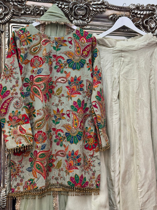Phoolwari - Armani Silk - Pistachio Green