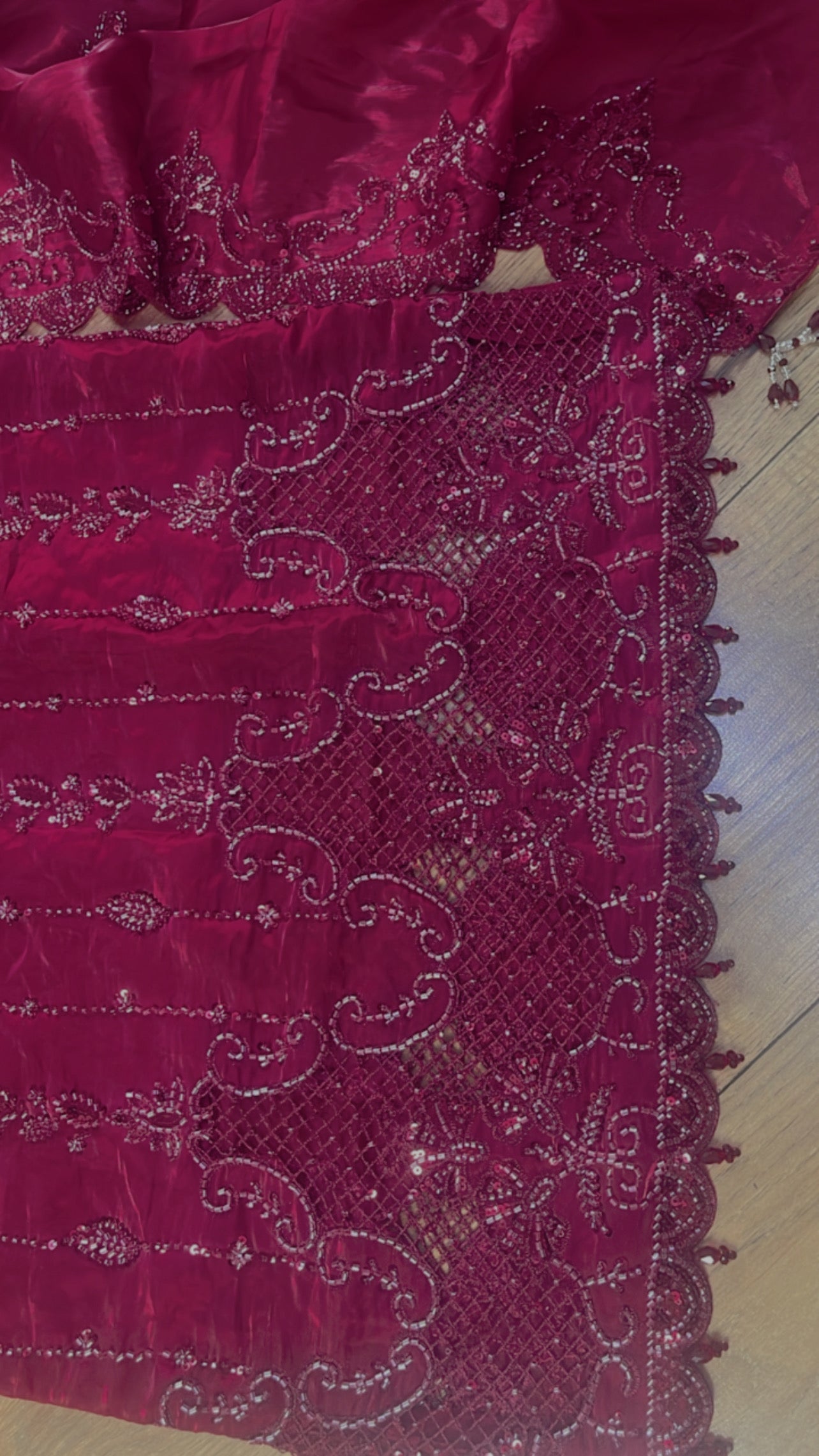 Tara - Korean Silk Cut Dana - Party Wear - CutWork - Maroon - taara