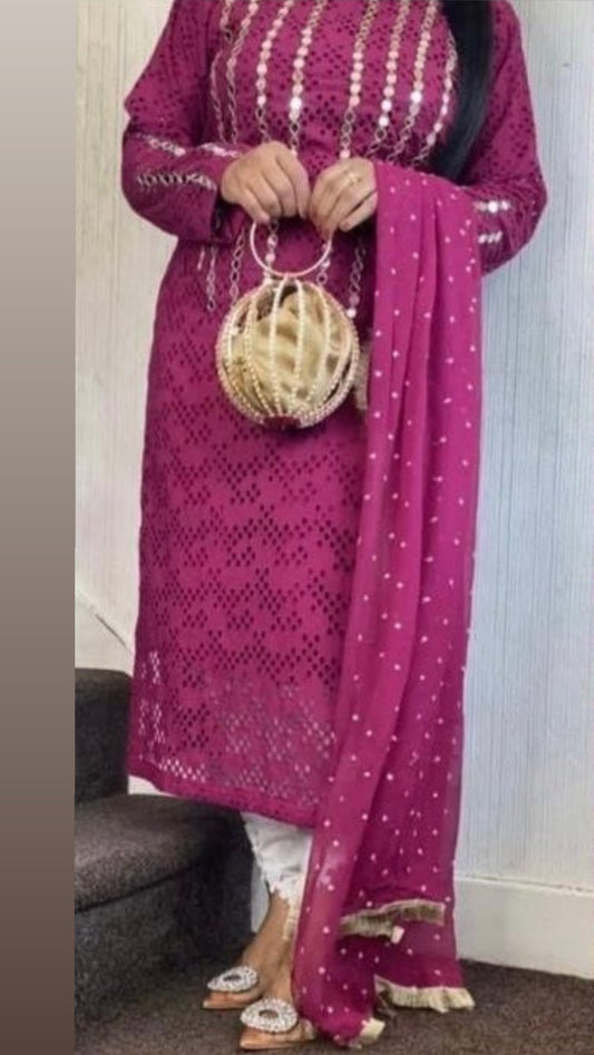 Magenta Crush - Chikankaari Mirror -