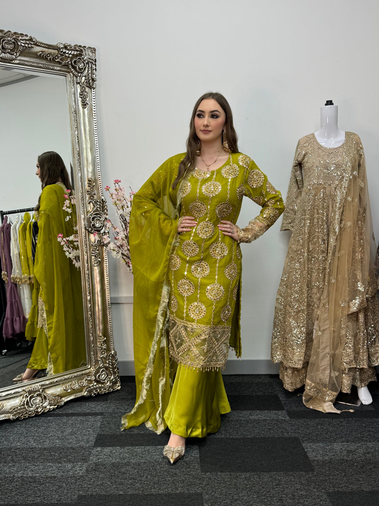 Kiran - Sheesha Sharara Set - green - Mehndi outfit - Party wear - W