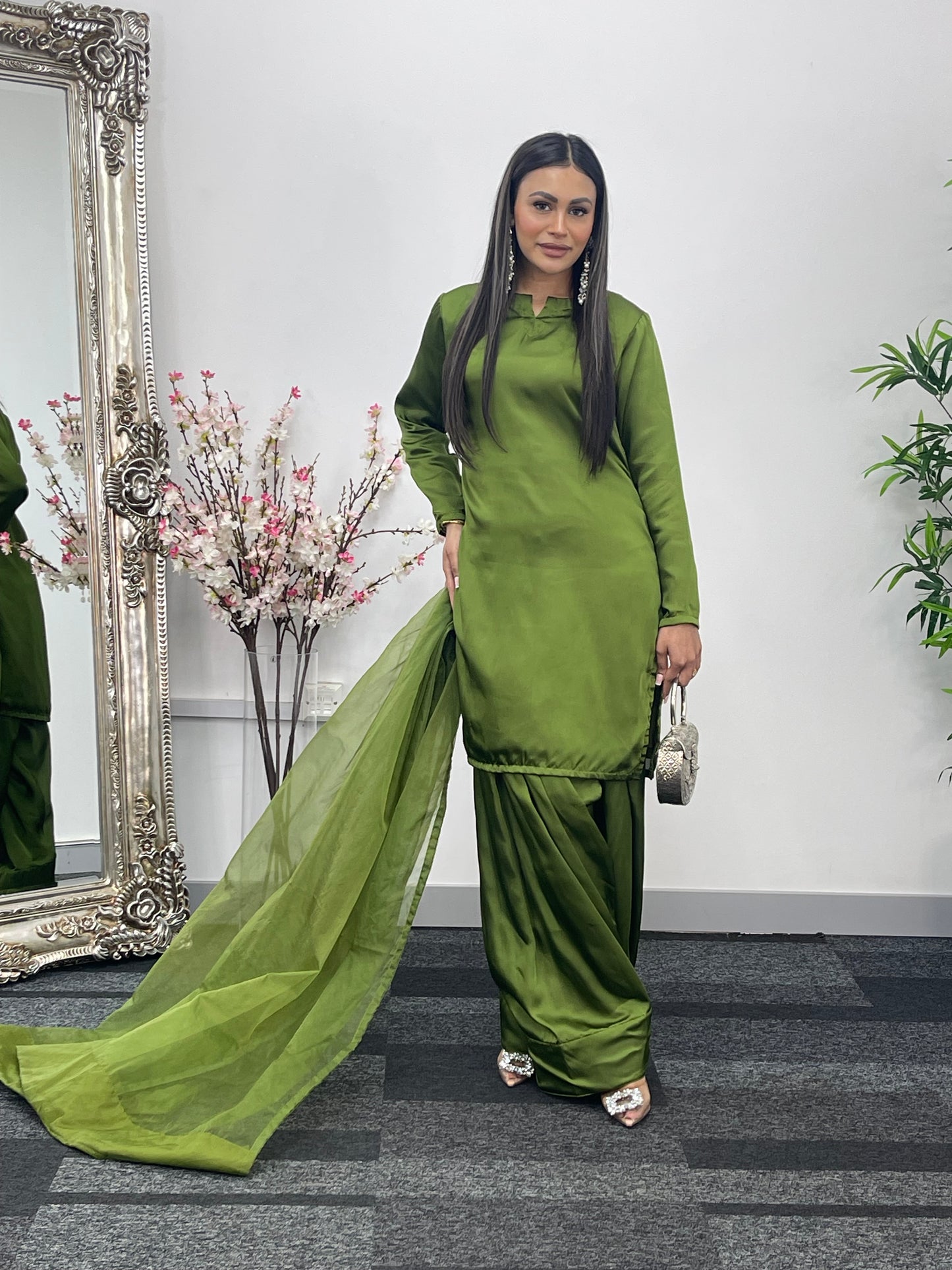 Saba - Farshi Shalwar - olive green - P