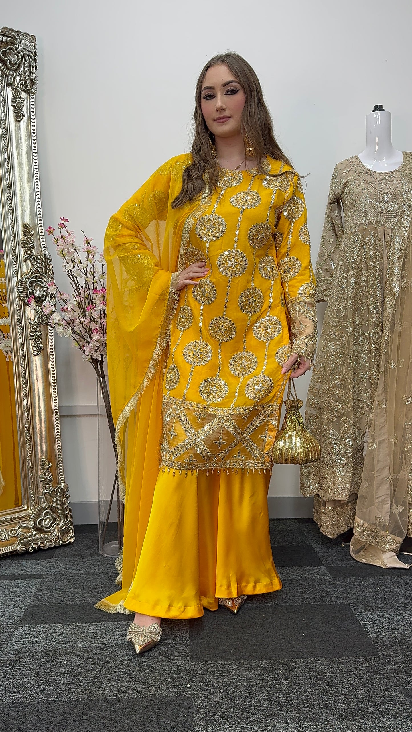 Kiran - Sheesha Sharara Set - Yellow - Mehndi outfit - Party wear - W
