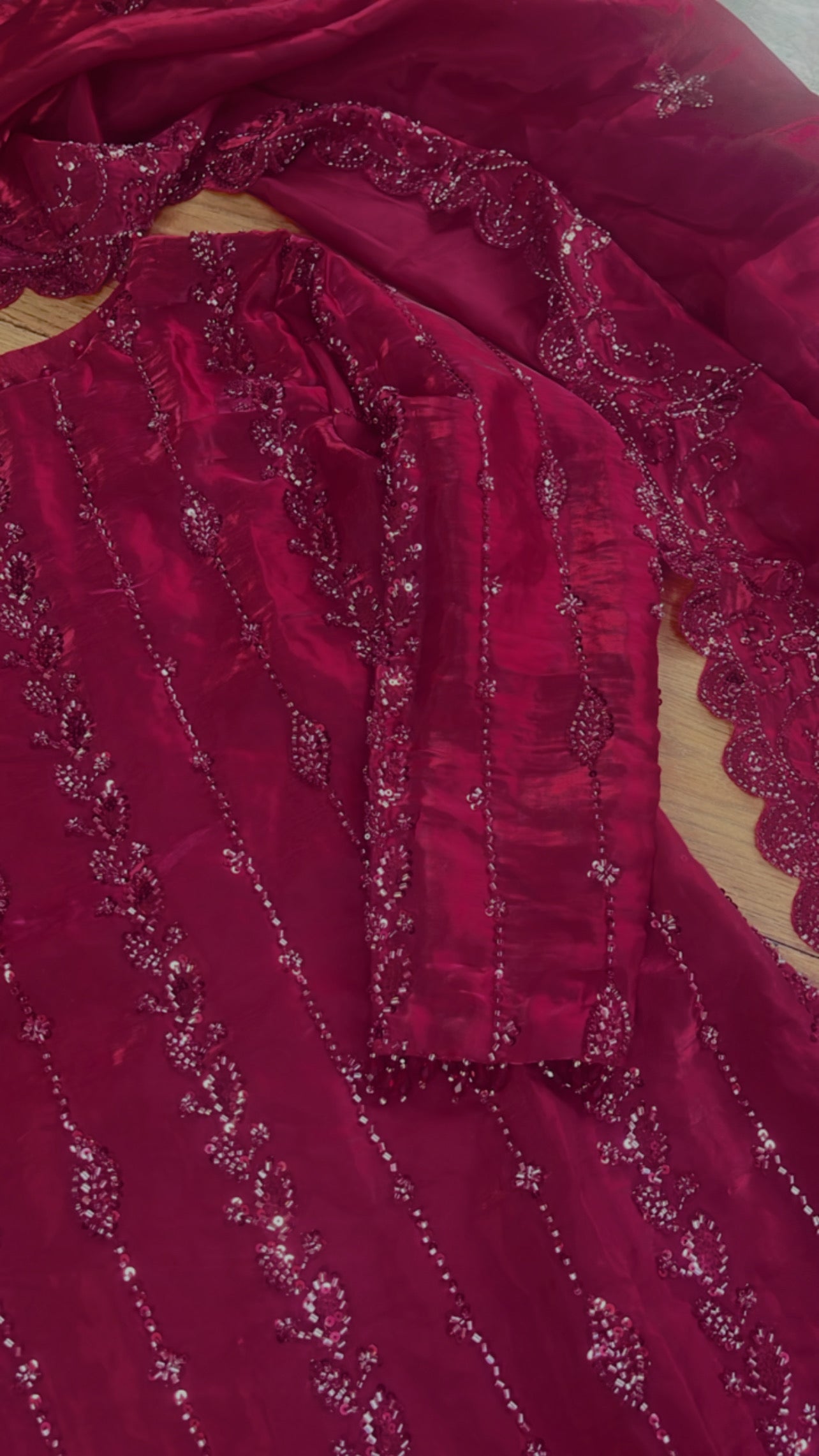 Tara - Korean Silk Cut Dana - Party Wear - CutWork - Maroon - taara