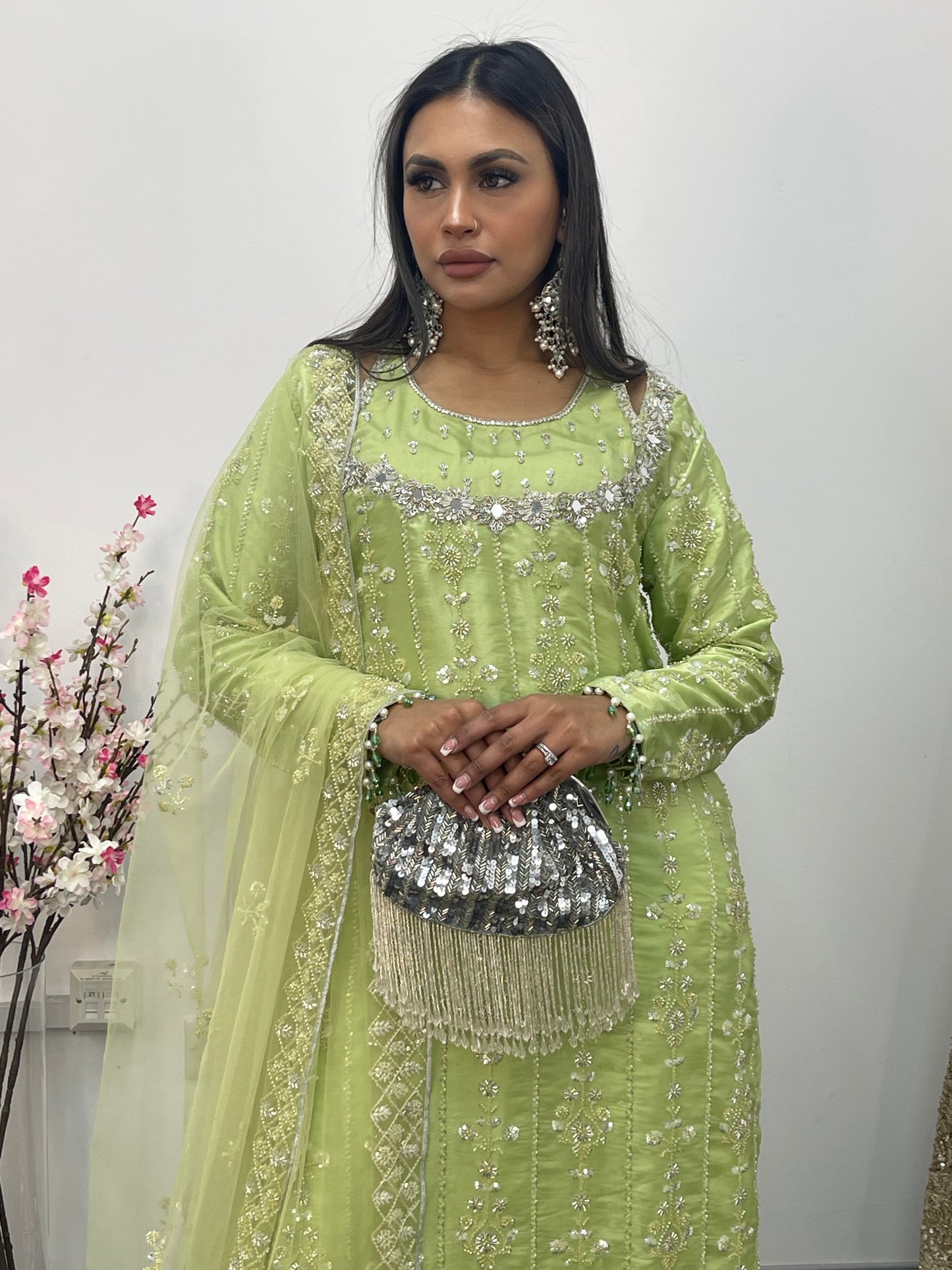 Ronaq- Korean Silk Cut Dana - Party Wear - Mint Green