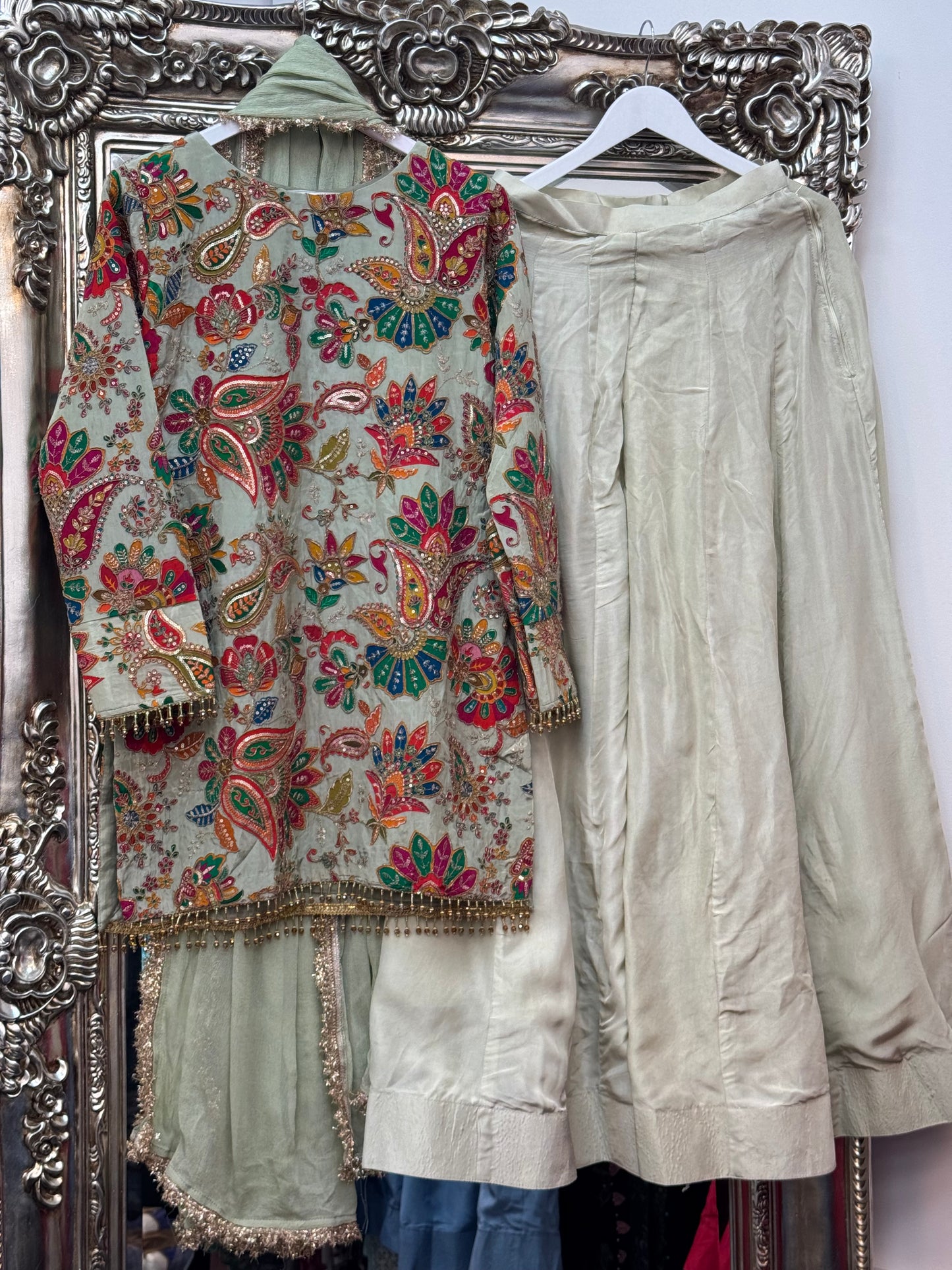 Phoolwari - Armani Silk - Pistachio Green
