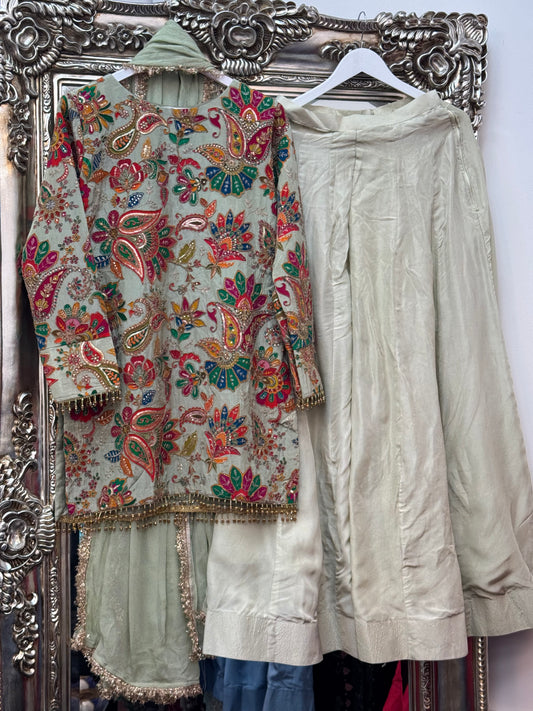 Phoolwari - Armani Silk - Pistachio Green