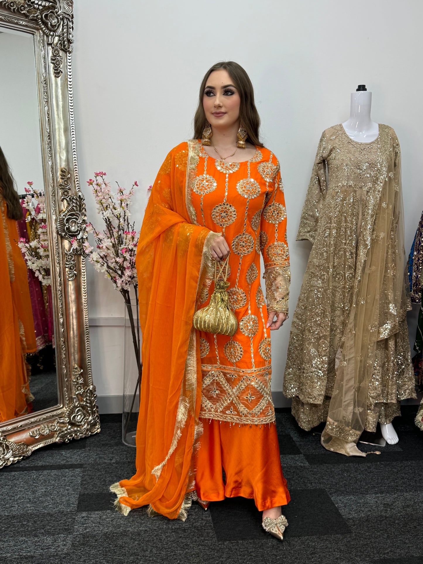 Kiran - Sheesha Sharara - Orange - Mehndi outfit - Party wear- AF