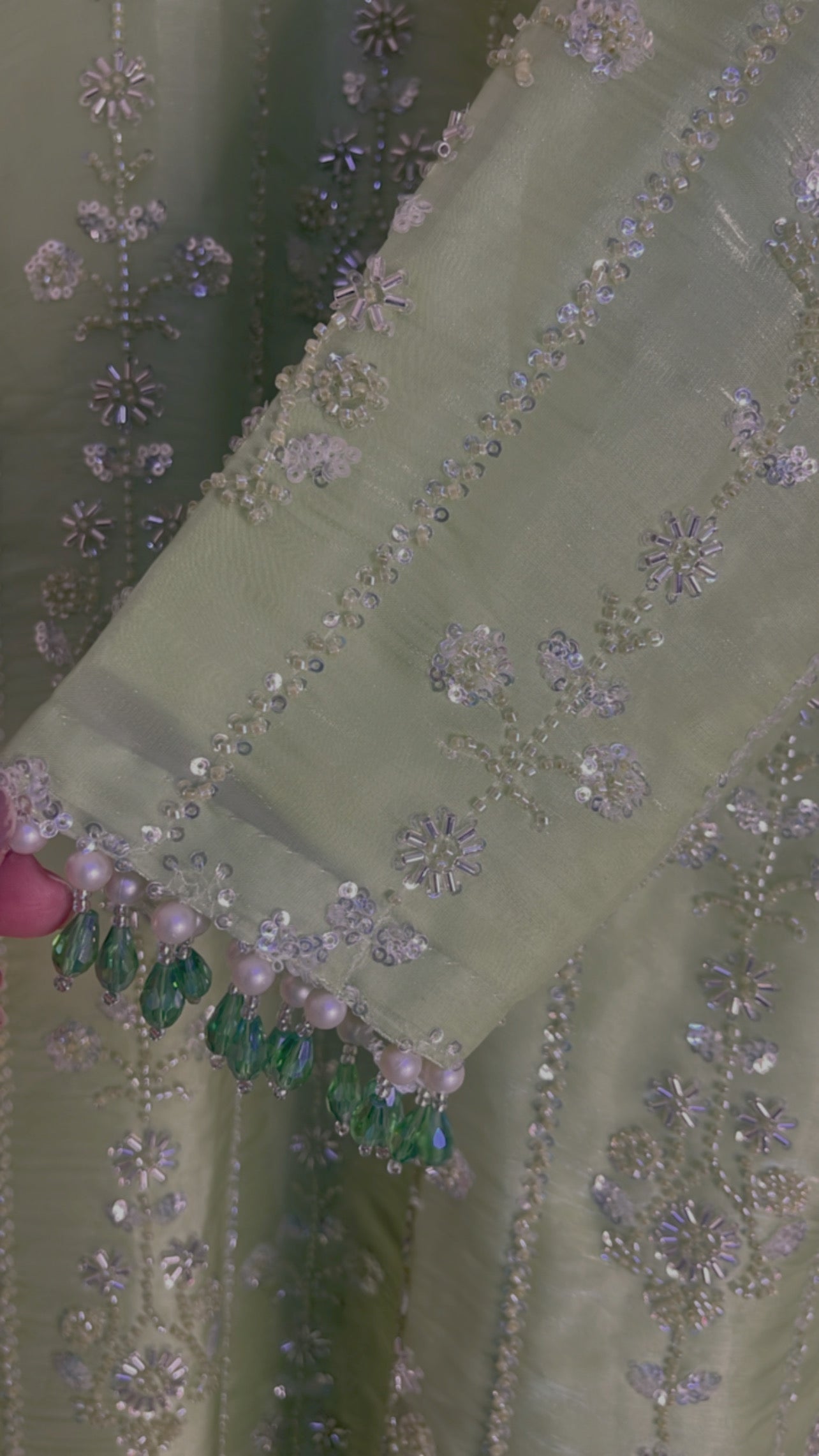 Ronaq- Korean Silk Cut Dana - Party Wear - Mint Green