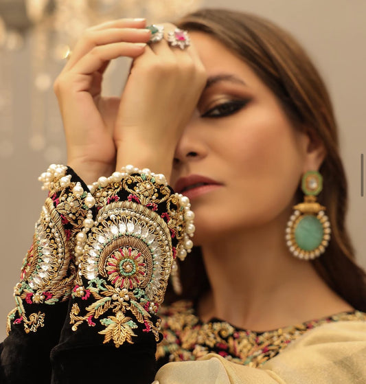 (Pre Order 3/4 Weeks) “sawan” Velvet Pret Black Party Wedding Outfit