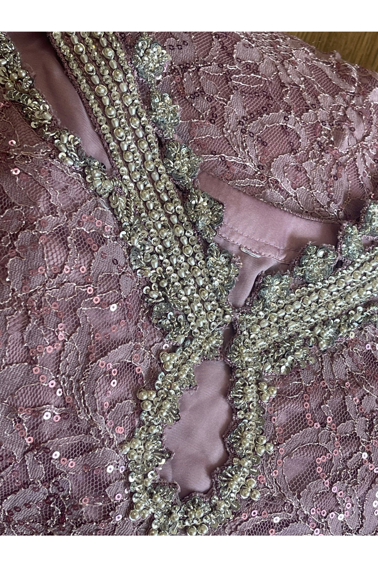 Chantilly Pink - Silver Party Wear - Sequined Net - V