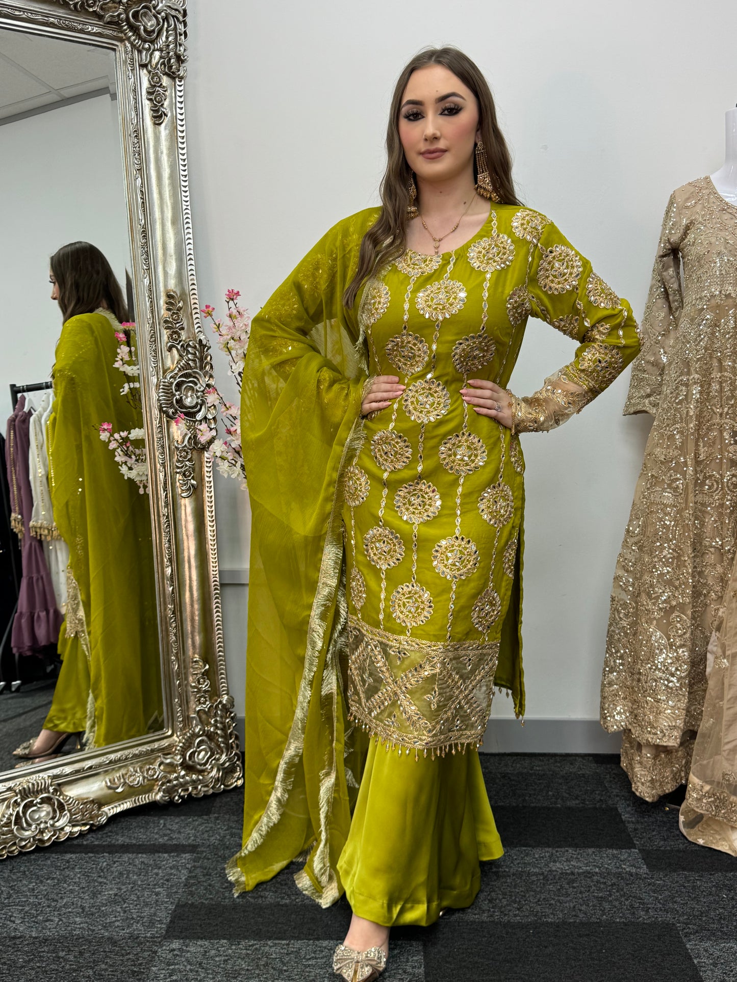 Kiran - Sheesha Sharara Set - green - Mehndi outfit - Party wear - W