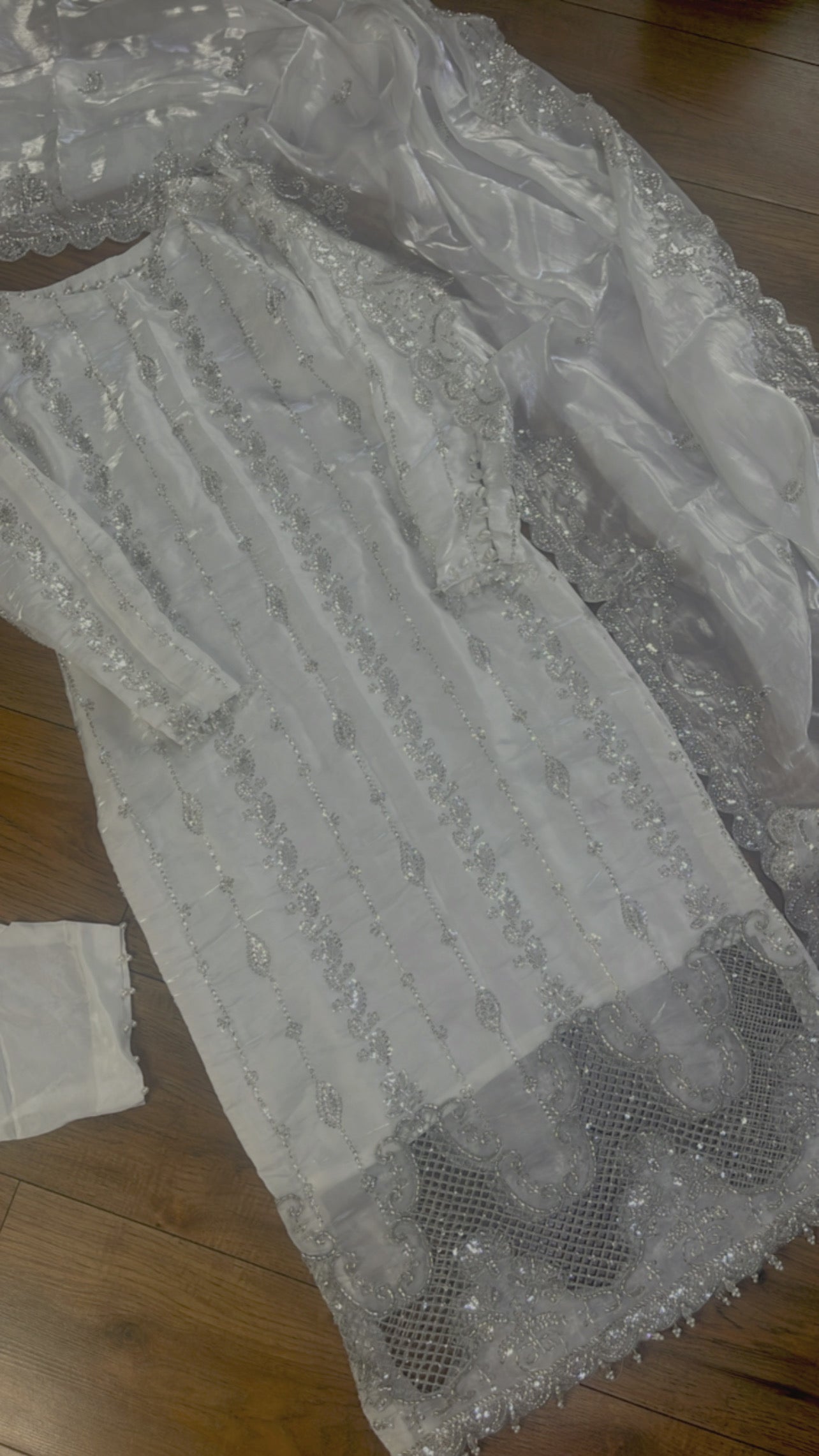 Tara - Korean Silk Cut Dana - Party Wear - CutWork - White - taara -