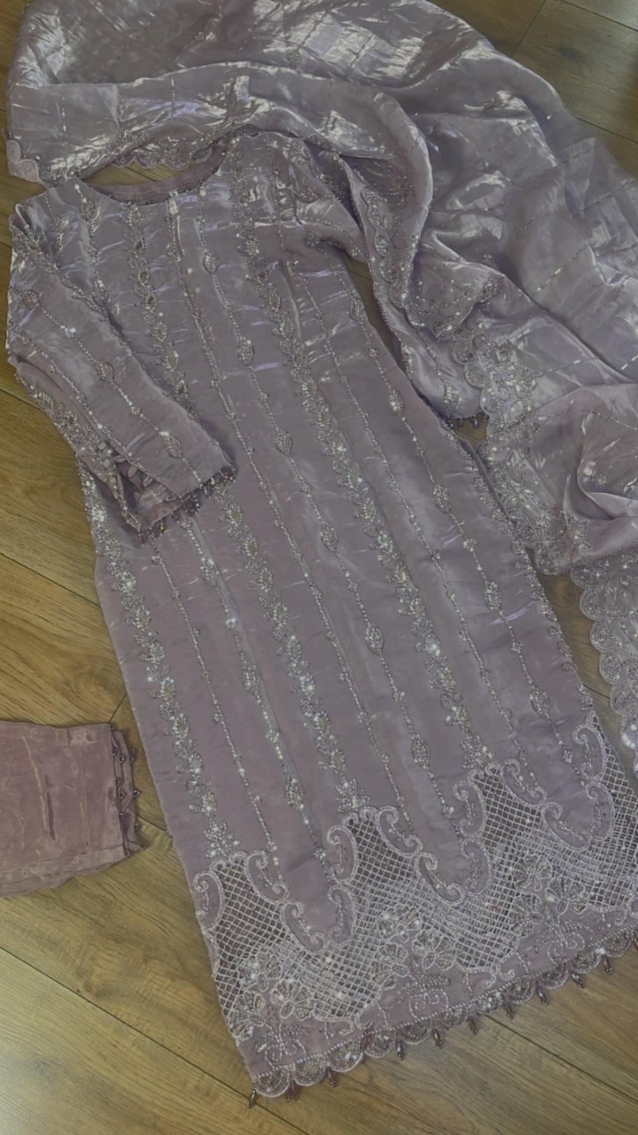 Tara - Korean Silk Cut Dana - Party Wear - CutWork - Pink - taara