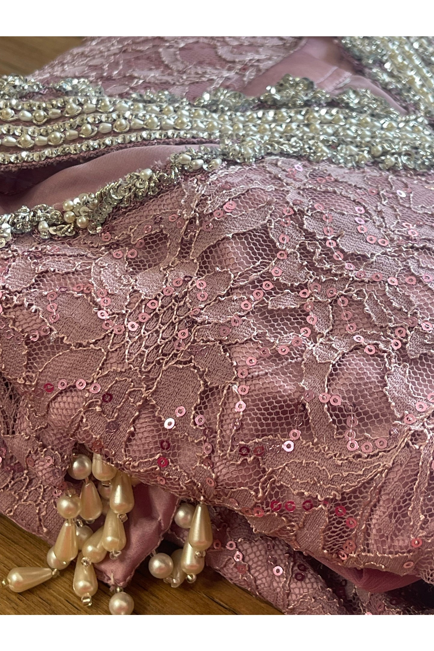 Chantilly Pink - Silver Party Wear - Sequined Net - V