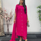 Hot Pink - Floor Length Sleeves - Chiffon Outfit - T