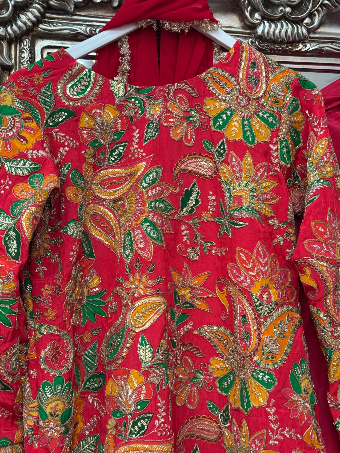 Phoolwari - Armani Silk - Red
