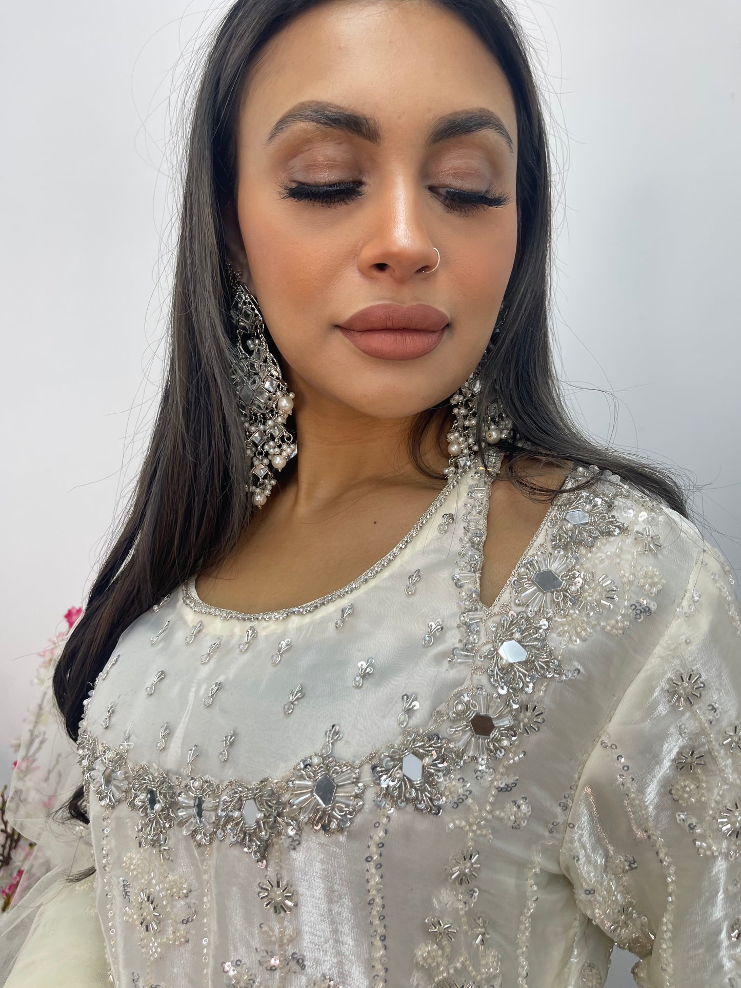 Ronaq- Korean Silk Cut Dana - Party Wear - White - Ivory -