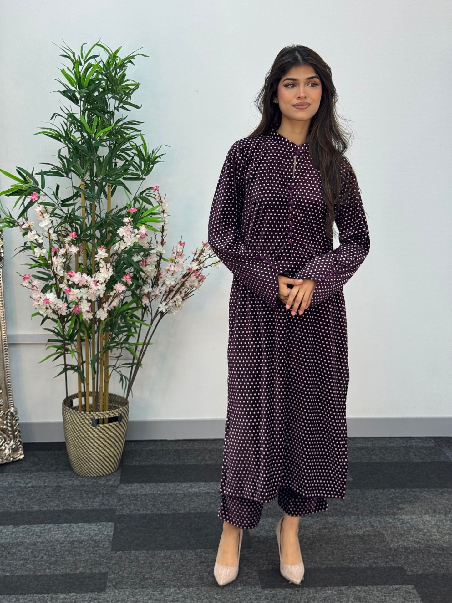 Polka Dots - plum  purple- Shaneel Velvet