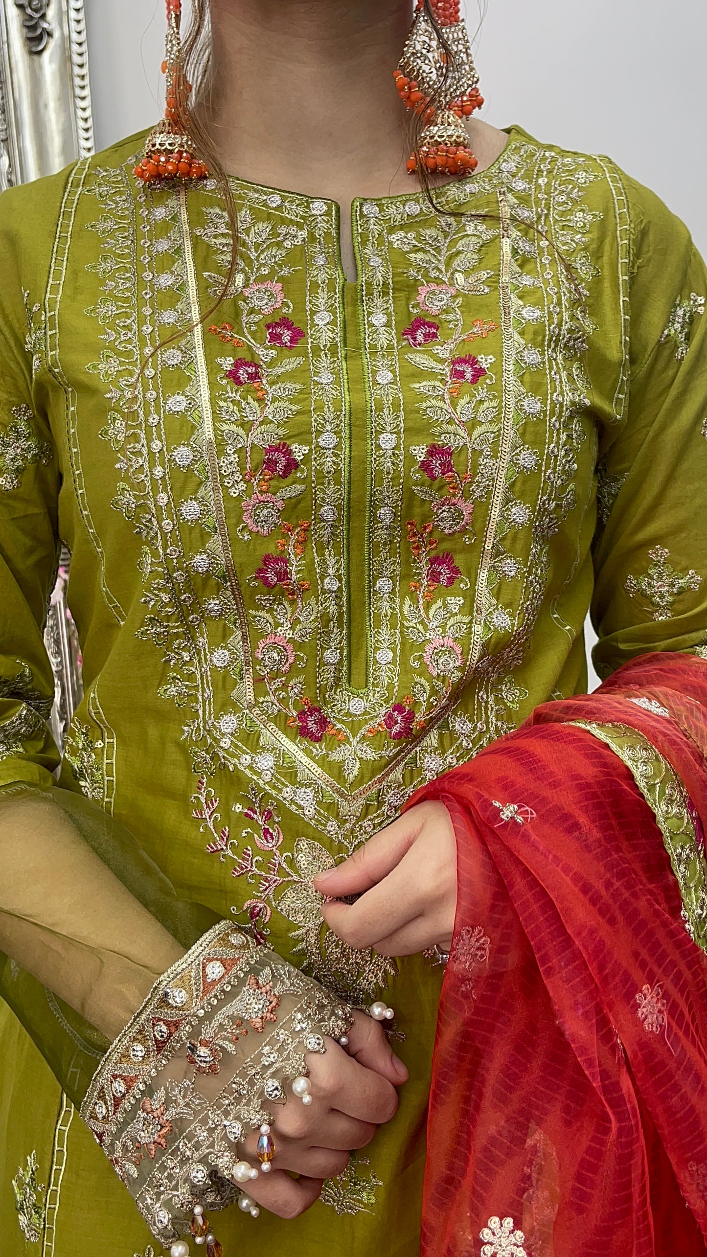 Shola _ Maria B inspired - Green & Orange -