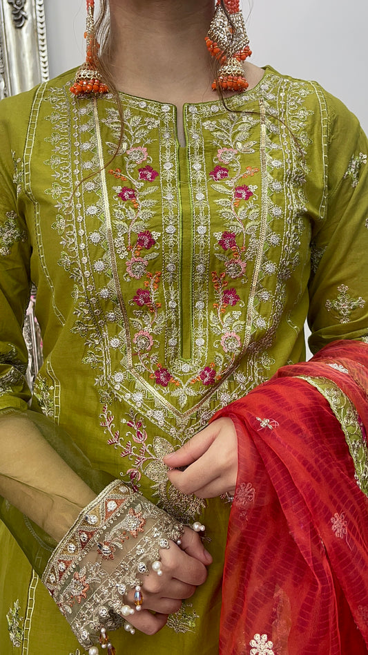 Shola _ Maria B inspired - Green & Orange -