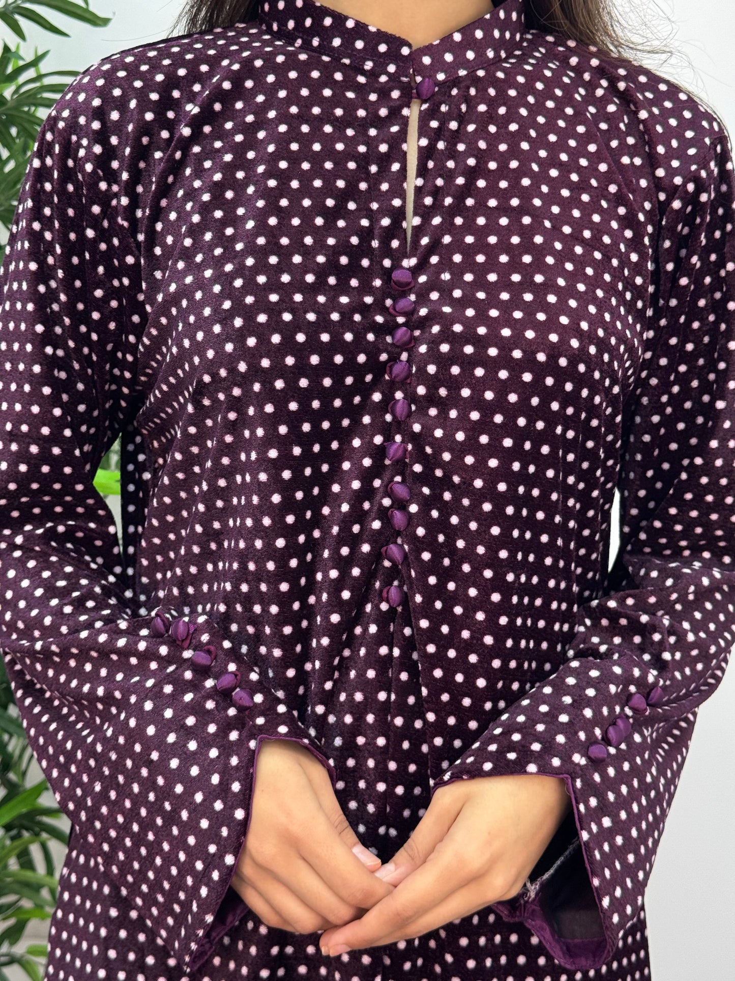 Polka Dots - plum  purple- Shaneel Velvet