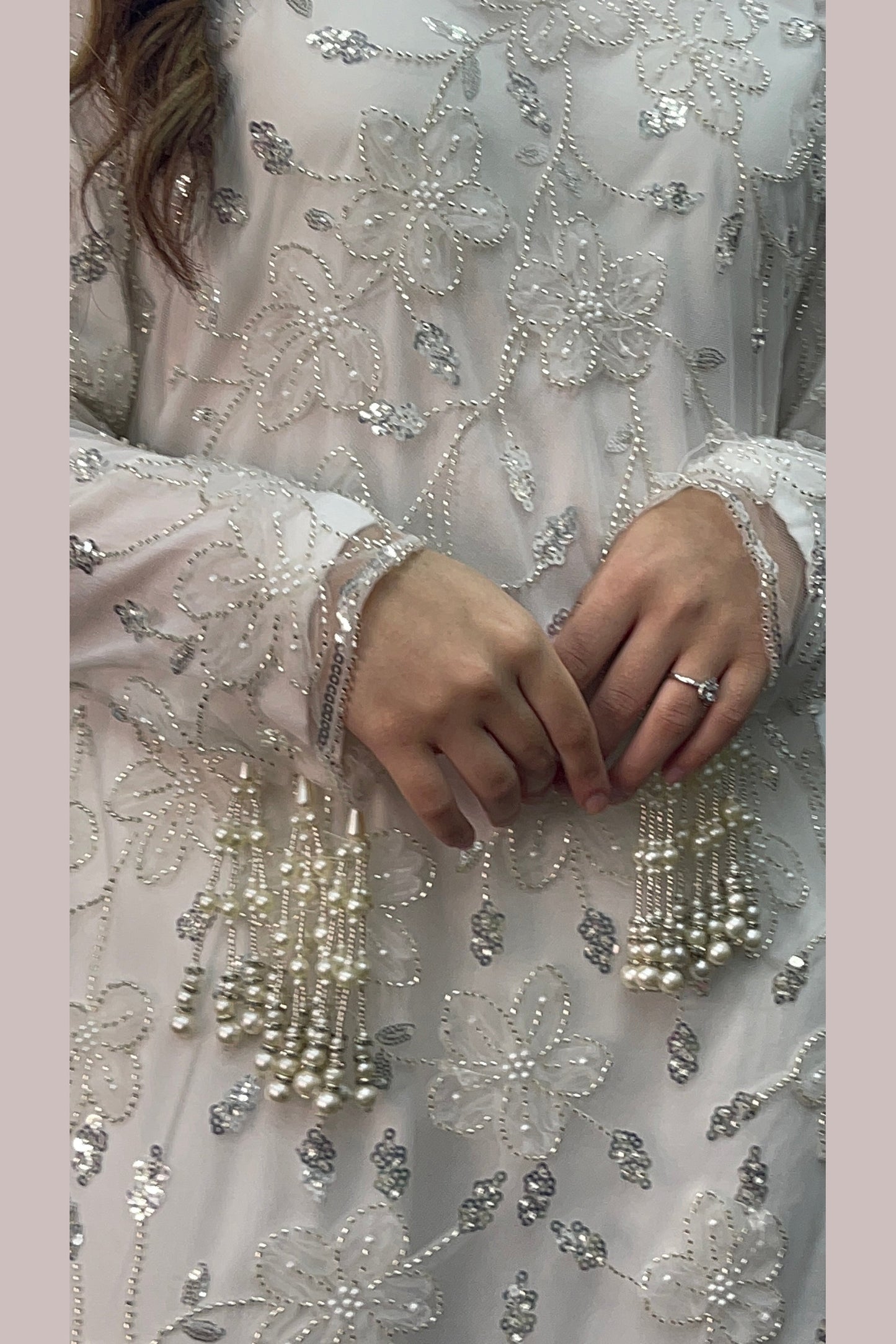 Pearl Crush Twist - White 3D Cutdana - Nikkah Outfit -