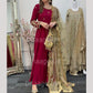 (Pre Order 3/4 Weeks) “GUL BANO” - Hand Painted Dupatta with Hand Work -Anarkali - Maroon Gold - Noor