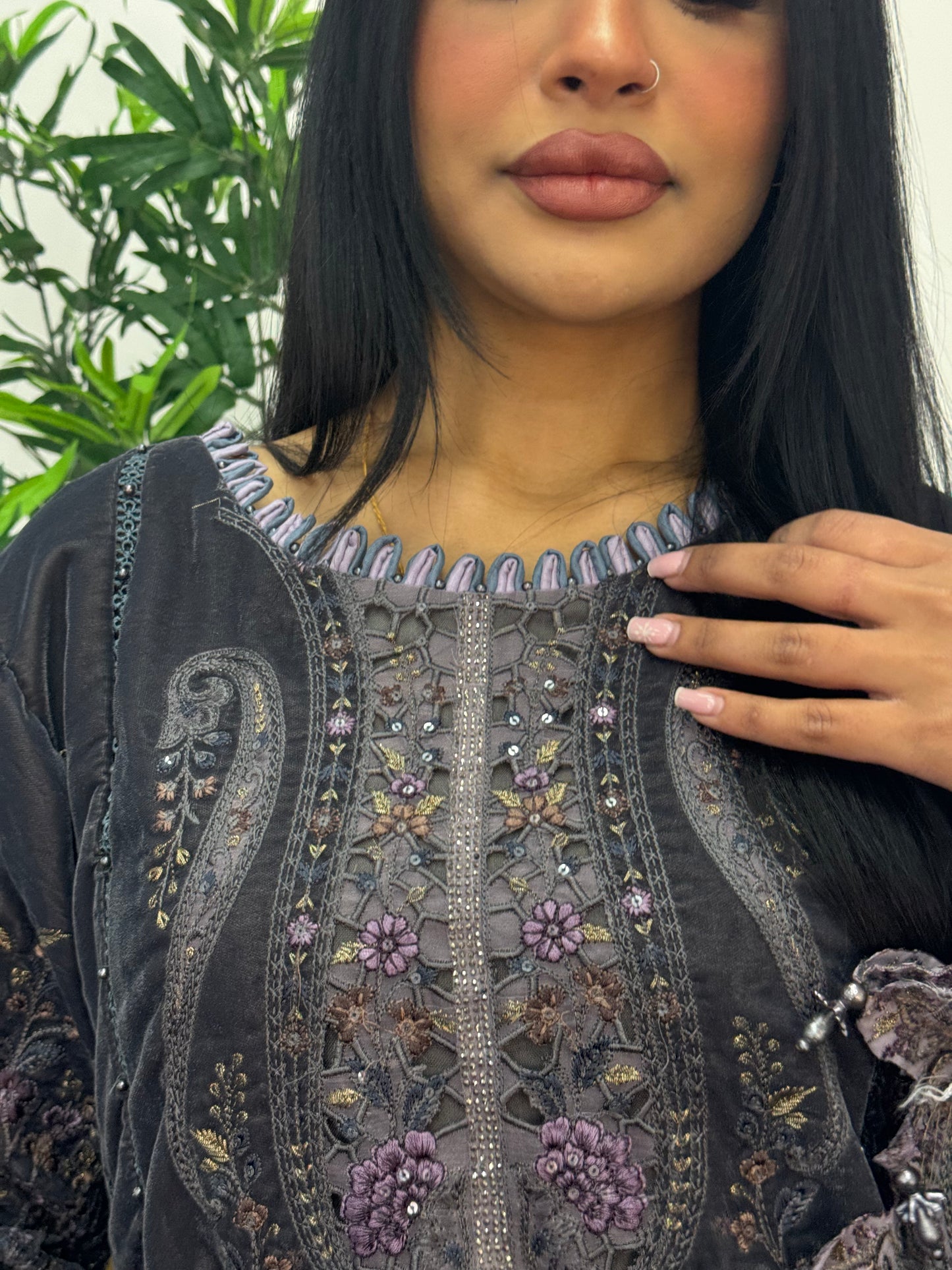 Maria B Luxury Velvet - Gray purple