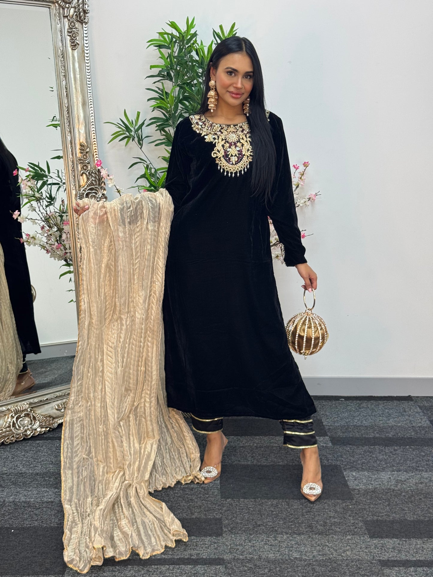 (Pre Order 3/4 Weeks) “Sawan” Velvet Pret Black Party Wedding Outfit