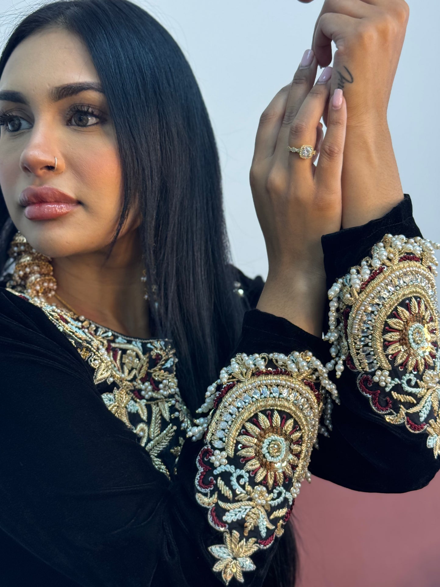 (Pre Order 3/4 Weeks) “Sawan” Velvet Pret Black Party Wedding Outfit