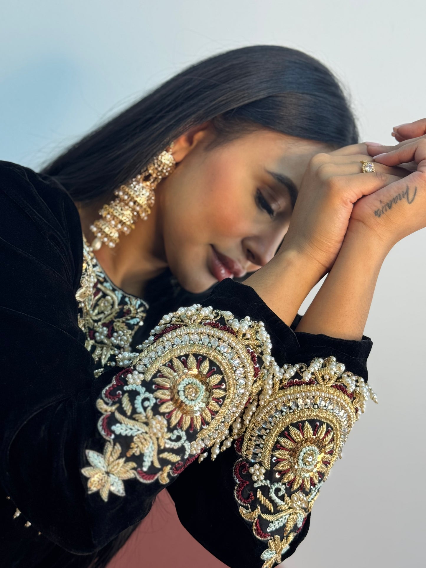 (Pre Order 3/4 Weeks) “Sawan” Velvet Pret Black Party Wedding Outfit