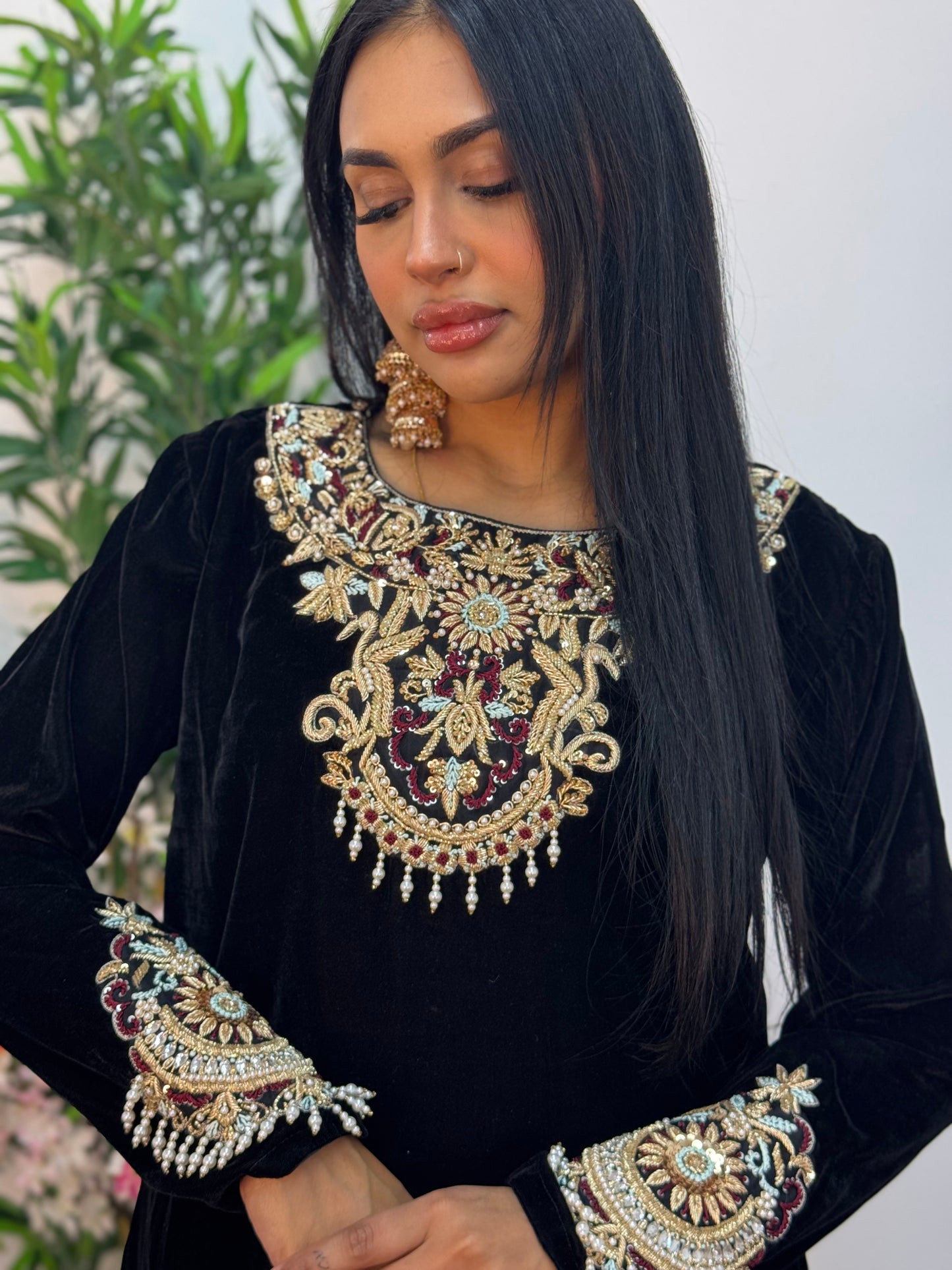 (Pre Order 3/4 Weeks) “Sawan” Velvet Pret Black Party Wedding Outfit