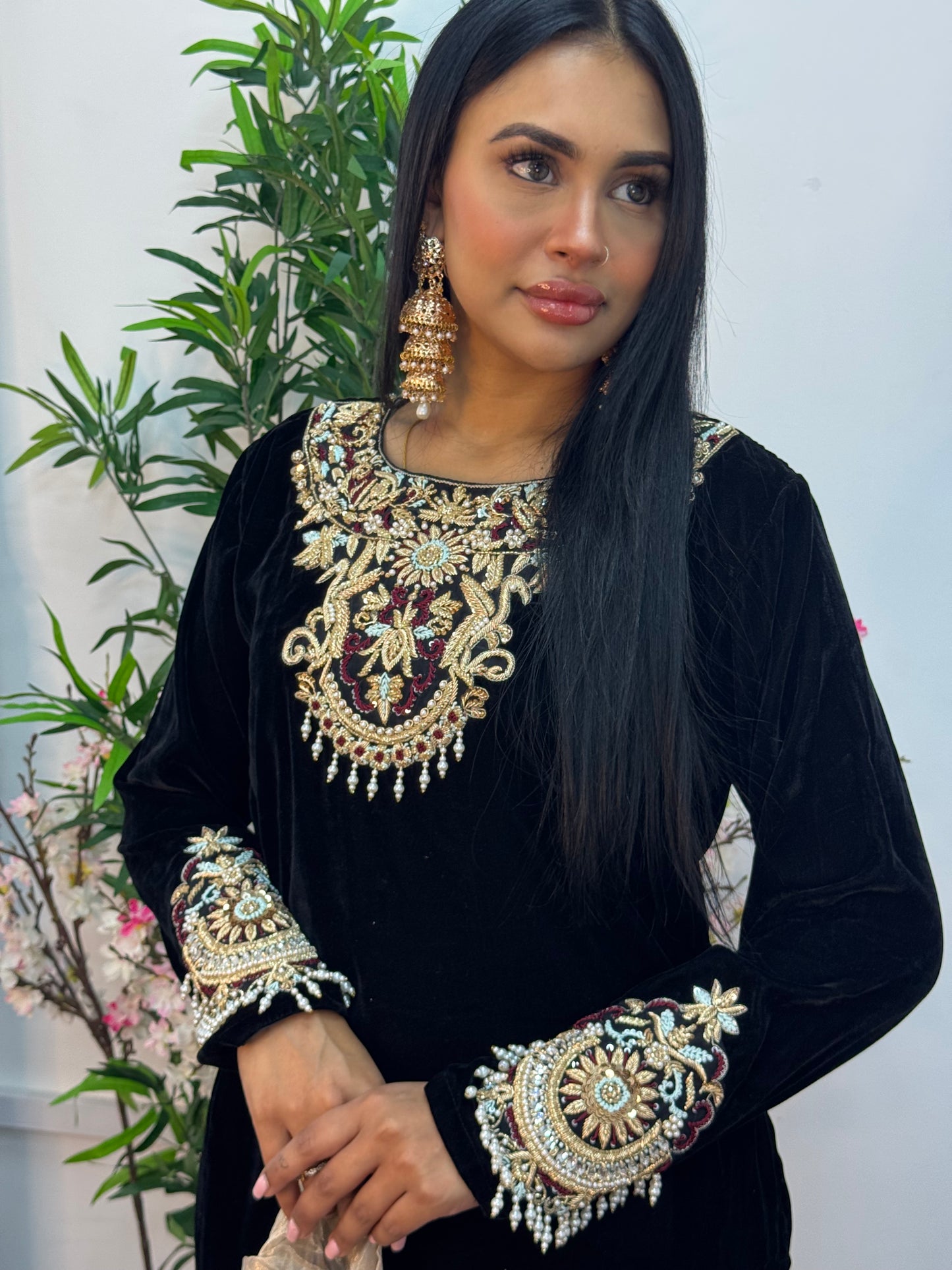 (Pre Order 3/4 Weeks) “Sawan” Velvet Pret Black Party Wedding Outfit