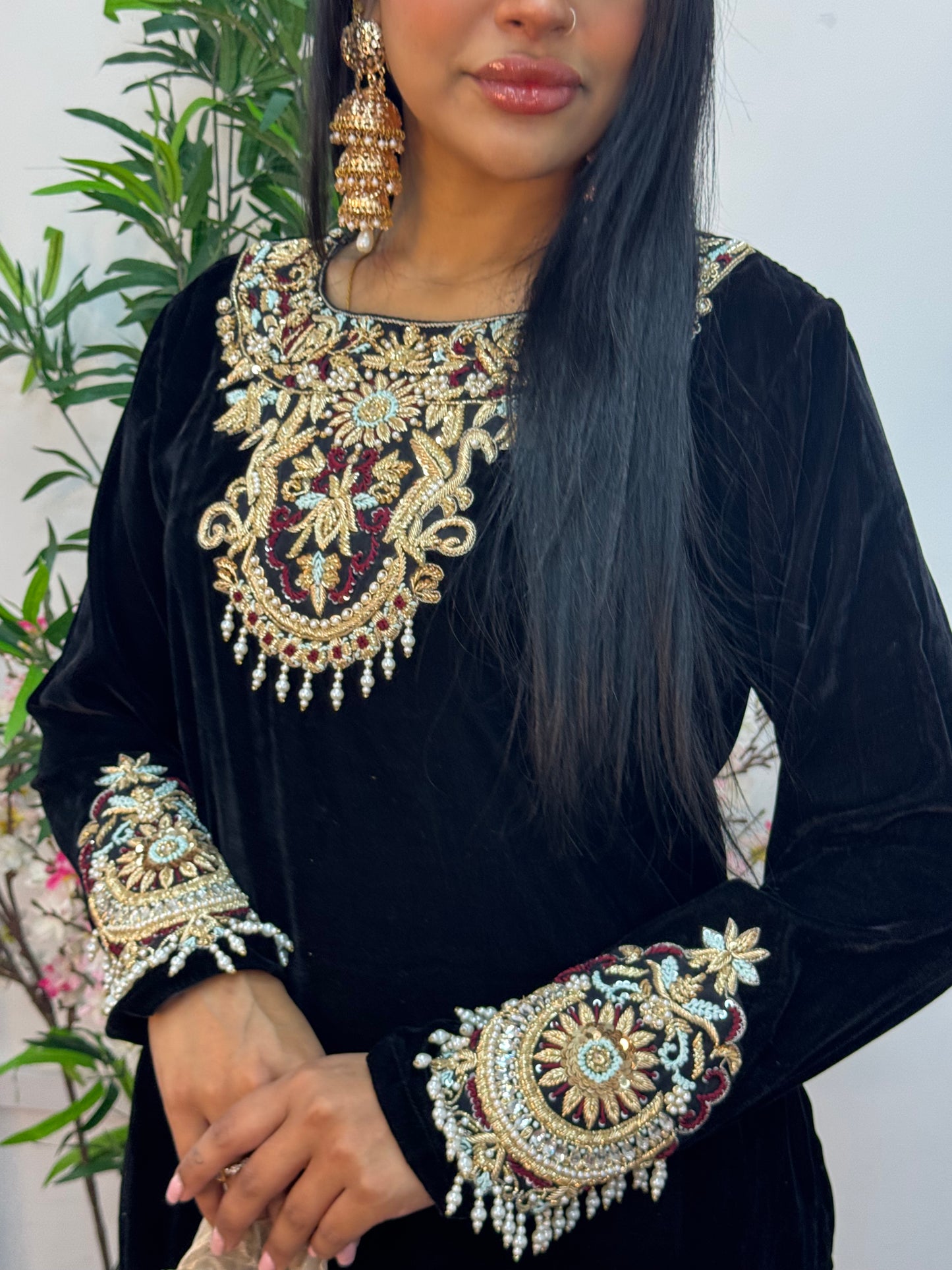 (Pre Order 3/4 Weeks) “Sawan” Velvet Pret Black Party Wedding Outfit