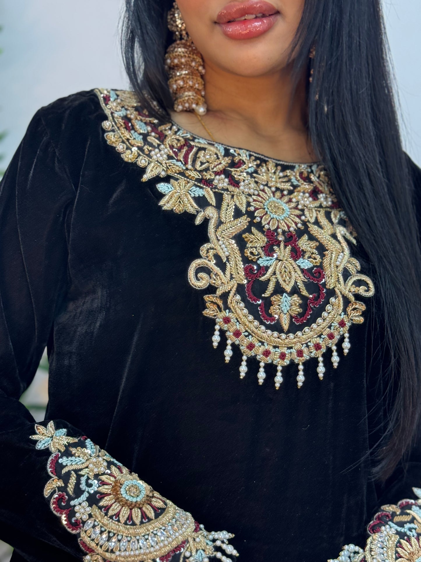 (Pre Order 3/4 Weeks) “Sawan” Velvet Pret Black Party Wedding Outfit