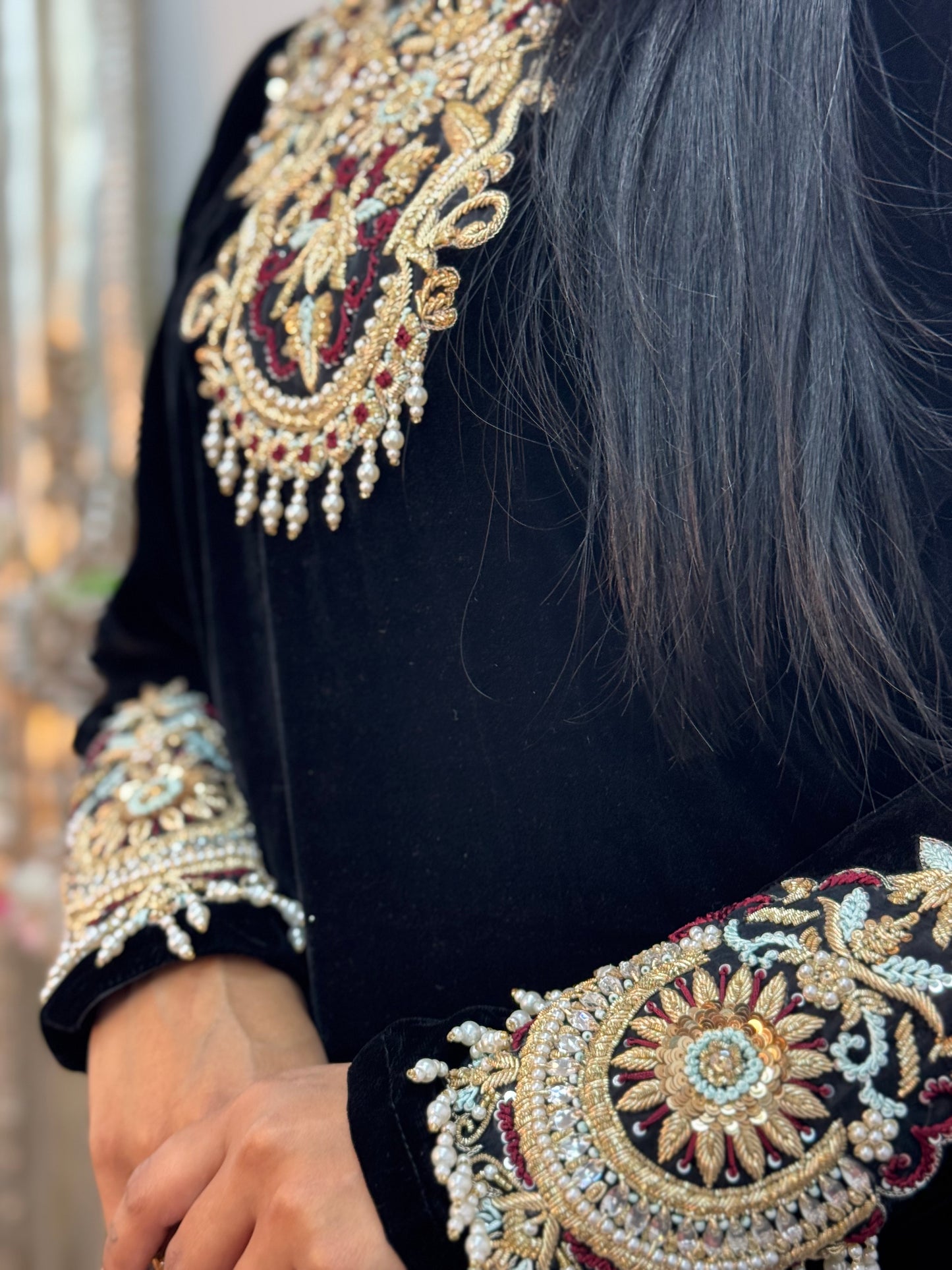 (Pre Order 3/4 Weeks) “Sawan” Velvet Pret Black Party Wedding Outfit