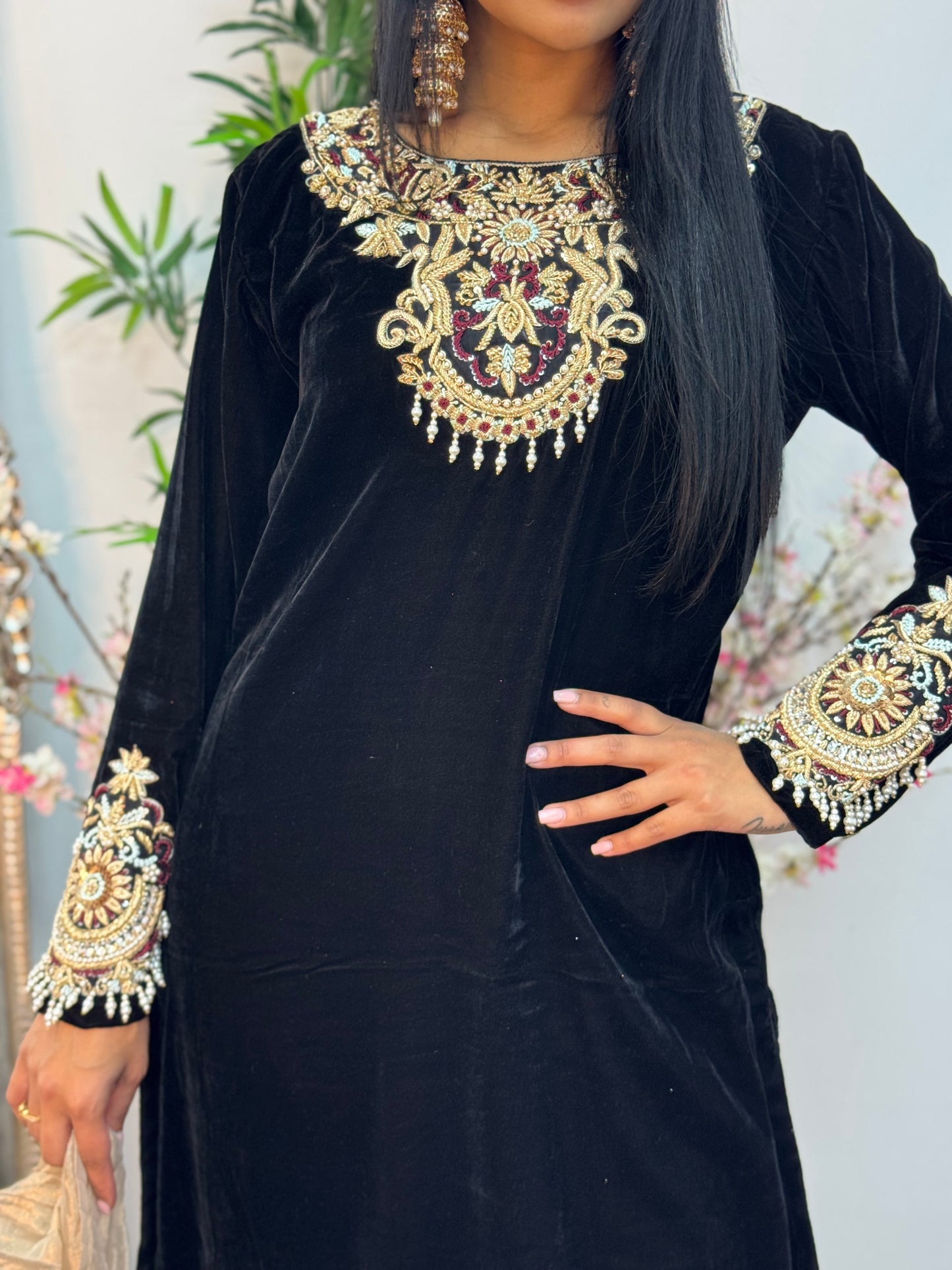 (Pre Order 3/4 Weeks) “Sawan” Velvet Pret Black Party Wedding Outfit