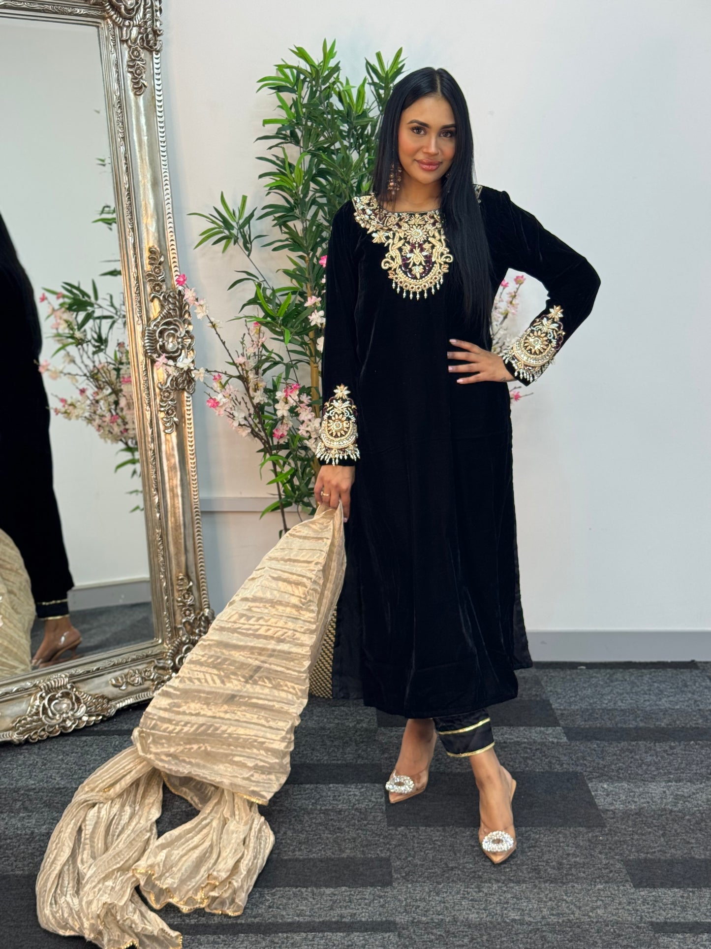 (Pre Order 3/4 Weeks) “Sawan” Velvet Pret Black Party Wedding Outfit