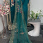 Phul Jhari - 80grams Raw Silk - Pure Organza Dupatta- Teal Pret -