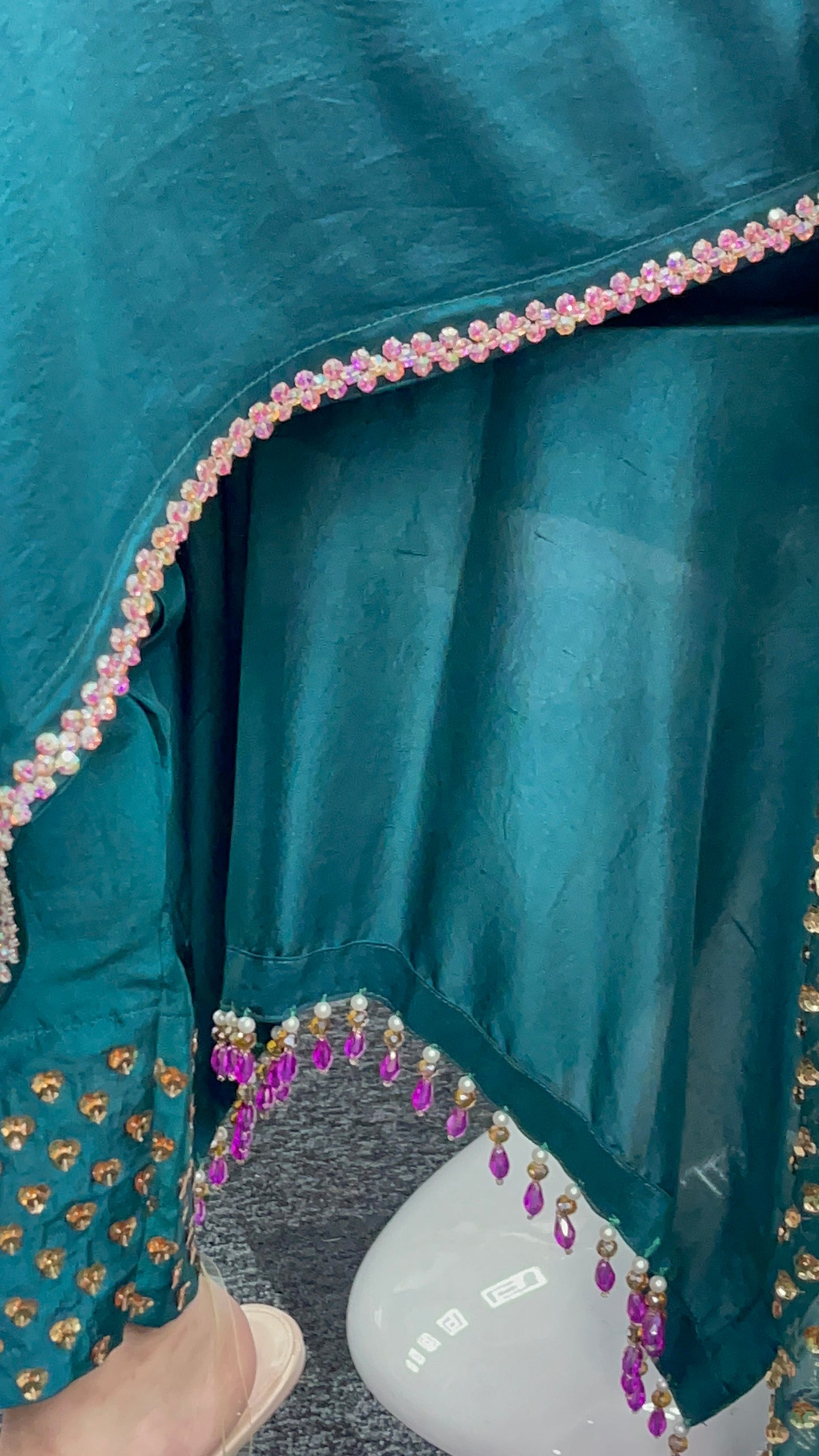 Phul Jhari - 80grams Raw Silk - Pure Organza Dupatta- Teal Pret -