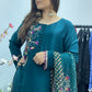 Phul Jhari - 80grams Raw Silk - Pure Organza Dupatta- Teal Pret -