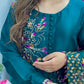 Phul Jhari - 80grams Raw Silk - Pure Organza Dupatta- Teal Pret -