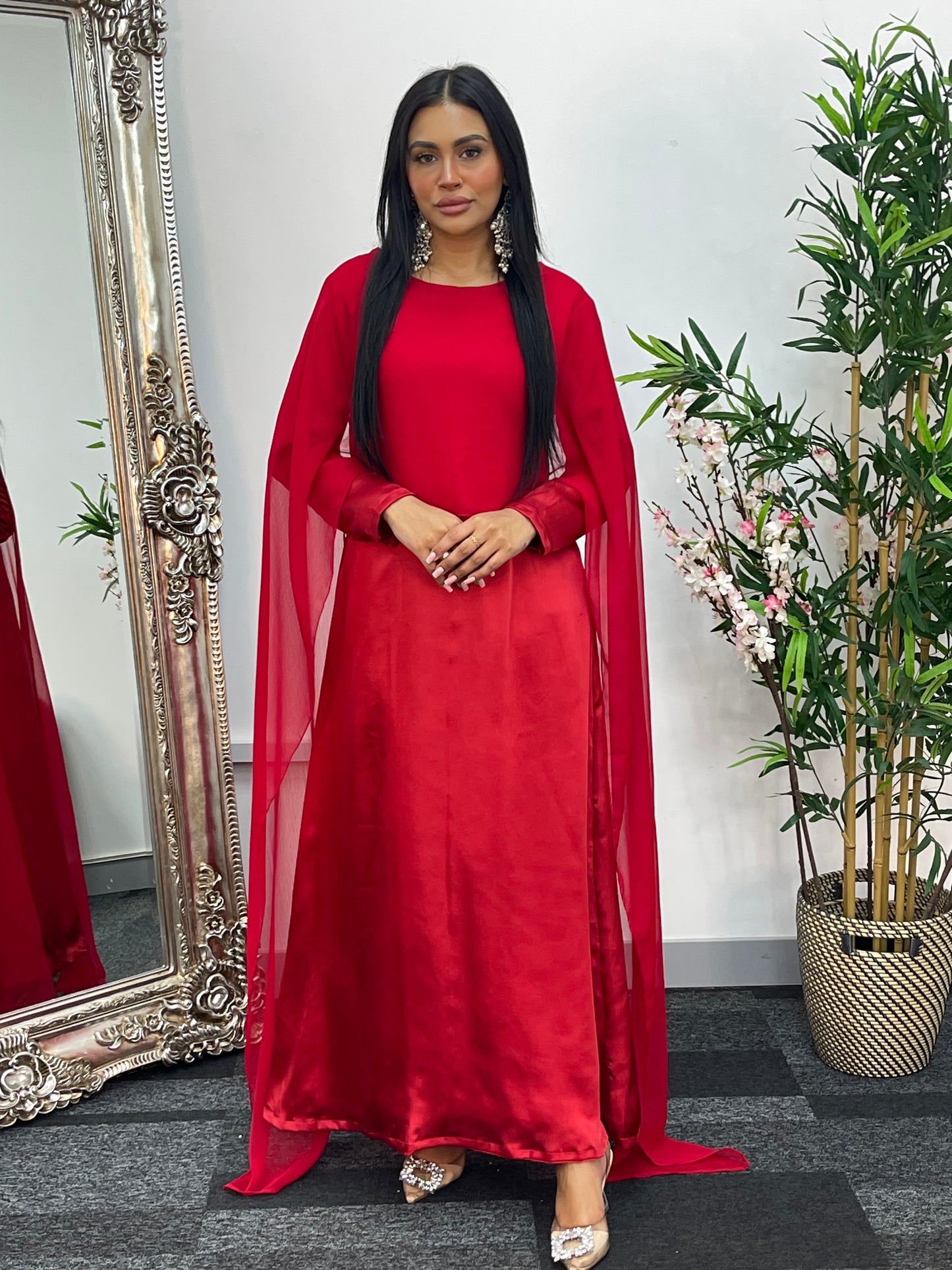 Cape Shawl Dress - Silk Chiffon  - Red